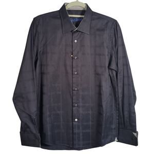Robert Graham Dress Shirt Men’s Small Black Tonal Grid Cotton Long Sleeve NWT
